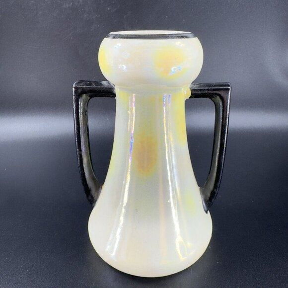Vintage Czechoslovakia Pottery Vase With Handles Yellow Luster Finish Czech VTG - Picture 11 of 12